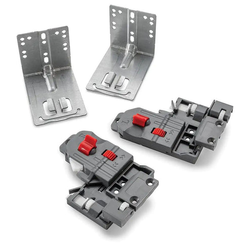 Top Shelf 21 Inch Undermount Drawer Slides featuring metal brackets and plastic mechanisms for smooth operation and durable use.