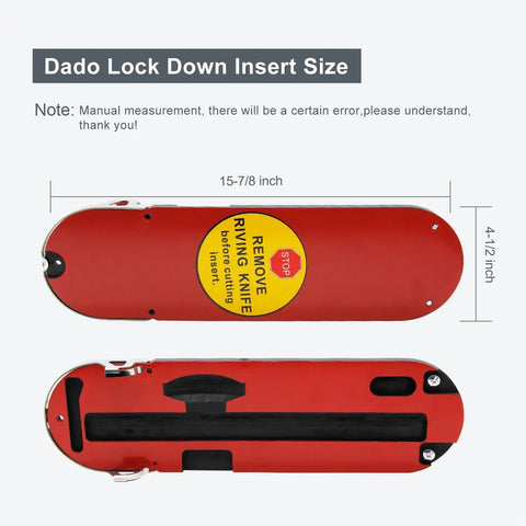 Dimensions of Dado Lock-Down Insert For SawStop And Jet Saws, Heavy-Duty Routing Accessory, 15-7/8 x 4-1/2 inches shown
