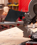 Shop Beast 2 Pack Black Dust Collection Bags Zipper Lock Secure Fit on miter saw, capturing dust during use.