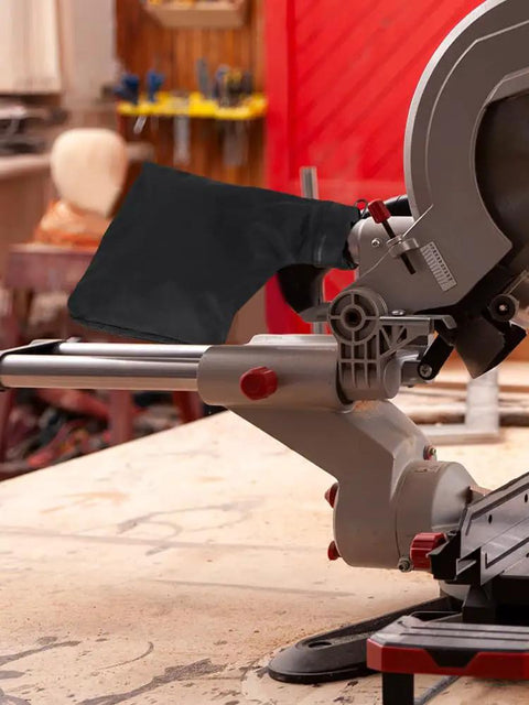 Shop Beast 2 Pack Black Dust Collection Bags Zipper Lock Secure Fit on miter saw, capturing dust during use.