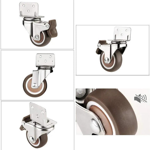 Four Pack L Shaped Caster Mounting Plates Featuring Rubber Brake Lock Wheels Heavy Duty Sealed Bearings Hassle Free Setup Glides Like Butter Floor Safe Top Shelf Universal Furniture Hardware