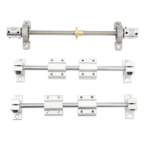 Pro Grade Lead Screw And Linear Guide Kit with 2 guide rods, 4 SC8UU bearing blocks, shaft supports, and lead screw for automation