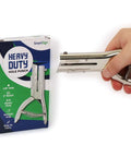 Heavy Duty Handheld Workhorse Single Hole Punch With 1/8 Inch Punch And 2 Inch Reach next to packaging