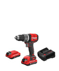Brushless Cordless Drill Driver Kit with two batteries and charger, 1/2 inch ratcheting chuck shown with accessories