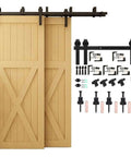 Sliding Barn Door Kit for Bypass Double Doors With Heavy-Duty J Shaped Rollers and Rail System, wood doors and hardware
