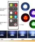Remote control functions and color options for Color Changing LED Puck Lights With Remote Dimmable Under Cabinet Lights 4 Pack