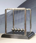 Five Ball Newton's Cradle Desktop Toy For Office And Home Decor With Black Wood Base And Strong Nylon String, Classic Science Gadget