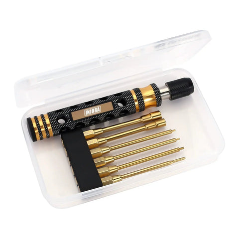 RC Tool Kit 6 In 1 Quick Change Screwdriver Set With Allen Keys And Hex Drivers for SCX24 Gladiator in clear case