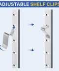 Rock Solid Steel Shelf Support Clips That Hold Up Like A Champ 16 Piece Set showing adjustable clips mounted on a vertical support.