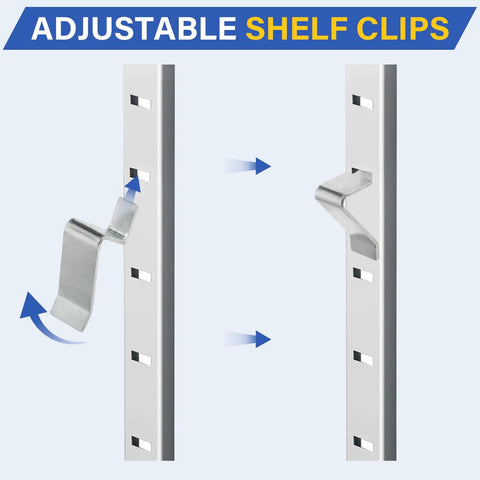 Rock Solid Steel Shelf Support Clips That Hold Up Like A Champ 16 Piece Set showing adjustable clips mounted on a vertical support.