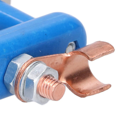 Close-up of Heavy Duty Magnetic Welding Support Clamp With Rock Solid Suction For Red Copper And Aluminium Alloy Sheets for secure metal holding.