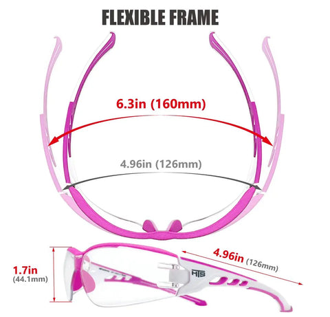 Dimensions of Ultra Lightweight Anti Fog Wrap Around Safety Glasses With Clear Lenses U6 ANSI Z87.1 Scratch Resistant Soft Touch Comfort Fit