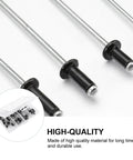Close-up of 120 Piece Black Aluminum Blind Rivet Kit With M2.4 M3.2 M4 Sizes, smooth burr-free rivets with black finish