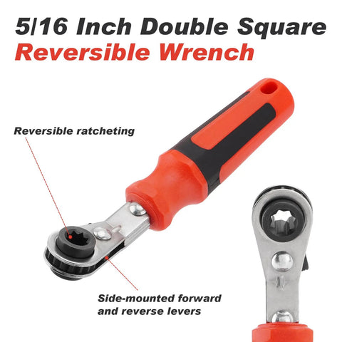 Slack Adjuster Tool Set 5/16 Inch Double Square Reversible Ratcheting Wrench with red ergonomic handle and reversible ratchet head