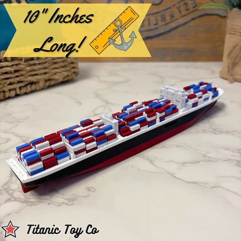 10 Inch Modern Container Ship Model Dope Desk Decor For Your Office Nautical Vibe, Detailed Cargo Vessel Replica That Impresses Logistics Pros And Supply Chain Fans, Realistic Hull With White Bridge And Red Blue Accents, 10-inch resin desk model
