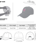 Stoked Proud Mom Of 2026 Graduate Adjustable Cap In Light Grey For Men with size chart showing cap dimensions and adjustable buckle