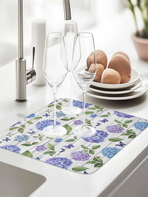 Two Pack Kitchen Drying Mats Set With Hanging Loop Farmhouse White Wood Grain Microfiber Absorbent Dish Rack Mats Reversible Quick Drying