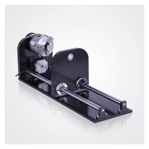 CNC Router Rotary Axis Attachment For CO2 Laser Engravers With 80mm Tailstock, Closed Loop Stepper, detailed view of rotary mechanism and tailstock.