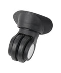 Side view of black plastic luggage wheel caster with swivel mounting for suitcases