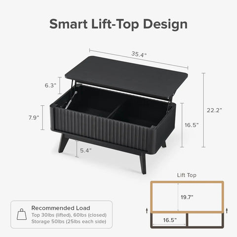 Top Shelf Modern Lift Top Coffee Table With Sleek Fluted Paneling And A Game Changing Pull Up Desktop Plus Hidden Storage Compartment In Durable Black Oak Finish