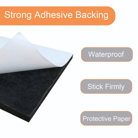 Close-up of Eight Pack Six Inch Square Neoprene Foam Pads One Quarter Inch Thick Self Adhesive Anti Slip Anti Vibration Cushions