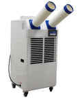 Heavy Duty Commercial Portable Air Conditioner With Massive 14L Tank Delivers Non Stop Cooling For Shops Hospitals And Outdoor Events Industrial Spot Cooler that features dual exhaust hoses for effective cooling.