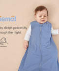 Sleeping baby in Snug Baby Sleep Sack Set 6 to 12 Months Three Pack Hundred Percent Cotton Wearable Blanket Lightweight Half Tog Cyan