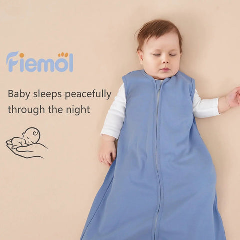 Sleeping baby in Snug Baby Sleep Sack Set 6 to 12 Months Three Pack Hundred Percent Cotton Wearable Blanket Lightweight Half Tog Cyan