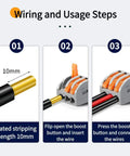 Step-by-step guide for 44 Piece Lever Wire Connector Kit With Push In Quick Connectors For Home Lighting And Car Audio Use.