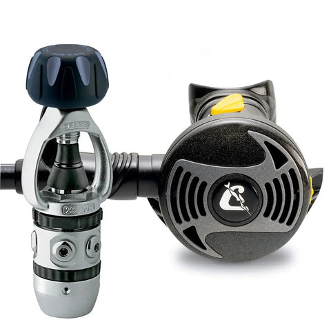 AC2 XS2 Regulator And XS2 Octo Package with sturdy piston 1st stage and compact 2nd stage for smooth air delivery in diving sessions.