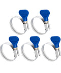 Six stainless steel hose clamps with blue thumb screws, 1-1/2 in