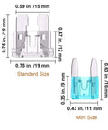 Fuses Assortment Kit for Cars and More 240 Piece Blade Type Standard and Mini Size diagram with dimensions