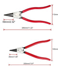 2 Piece Lock Ring Pliers Set Flat Nose For Removing And Installing Gearshift Locking Rings, showing two red-handled pliers with measurements