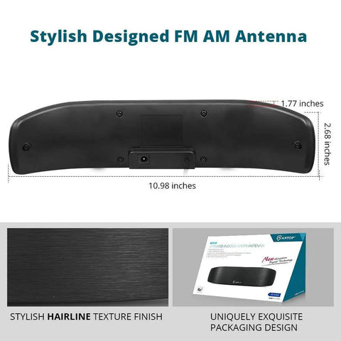Indoor Amplified AM FM Radio Antenna With 50 Mile Range And Multi Directional Reception showing dimensions and stylish design