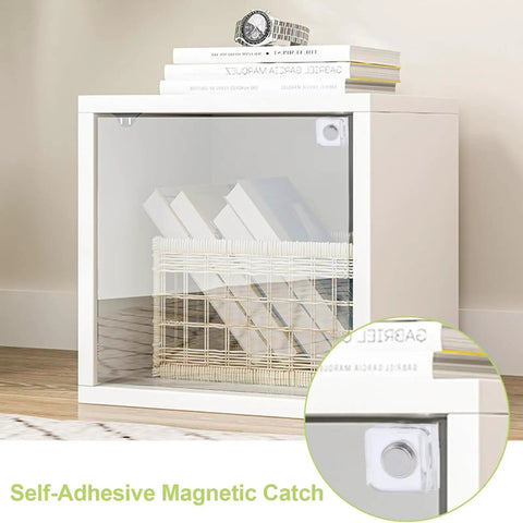 16 Sets L Shaped Magnetic Cabinet Door Catches With Self Adhesive Acrylic Closure for Glass Cupboards, Close-up View