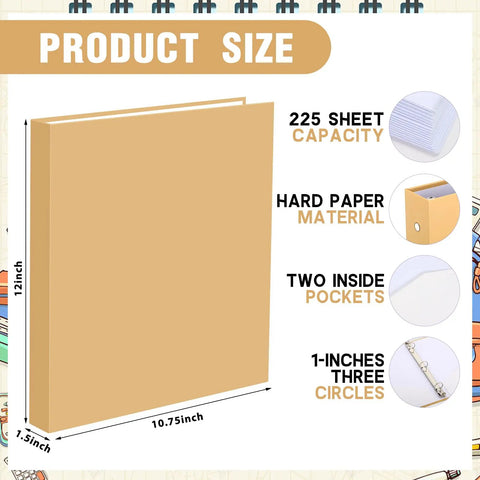 Dimensions and features of Ten Colorful 3 Ring Binders Set With Two Pockets Hardcover For School Office And Home Use Fits Standard 11 By 8 And A Half Inch Paper In Ten Vibrant Colors.