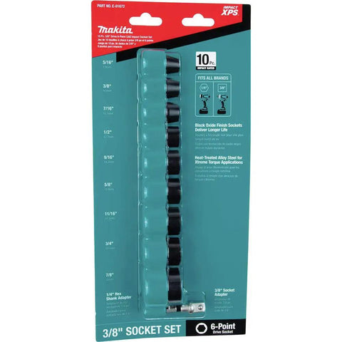 Impact XPS 10-Piece 3/8 Inch Drive 6 Point SAE Socket Set with Standard Adapter in retail packaging