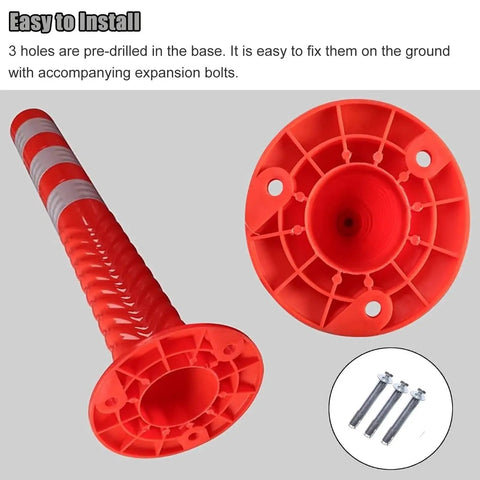 Top Shelf Traffic Delineator Posts With Hella Bright Reflective Strips, Heavy Duty PU Plastic Road Guide Markers For Construction Zones And Parking Facilities, Zero Hassle Six Pack Set
