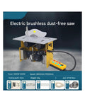 Quiet Eight Inch Electric Mini Table Saw Featuring An Easy Lift Handle And Built Tough Dust Guard For Smooth Sailing Cuts On Any Weekend Backyard Workshop Session, shown from the front with detailed motor view.