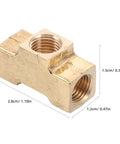 Brass Tee Pipe Fitting 3 Way Connector With Female Threads, Compact Block Design, No Leak Air Seal, side view