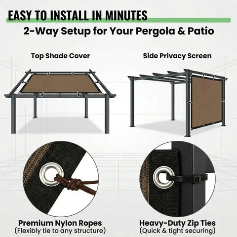 Diagram showing Tough As Nails Ninety Percent UV Blocking Sun Shade Cloth With Upgraded Grommets 6 By 10 Foot Outdoor Sun Screen Fabric installation.