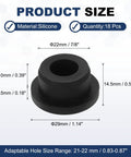 18-Piece T-Shaped Silicone Plugs Set, 22.3mm Diameter, dimensions and material details shown