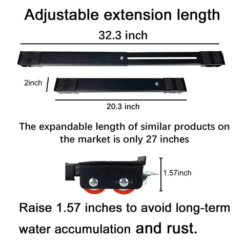Two Pack Heavy Duty Extensible Appliance Roller Set with adjustable length 20.3 to 32.3 inches, 2 inch wide, 1.57 inch high