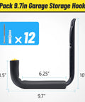 Heavy Duty Garage Storage Hooks Wall Mounted Rack For Hanging Ladders Bikes Kayaks Snowboards 9.7in hook dimensions
