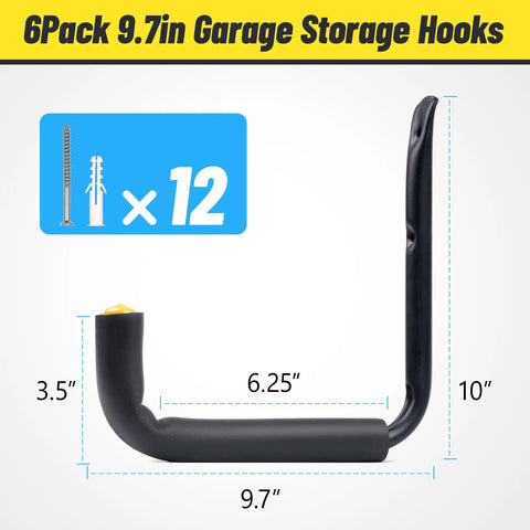 Heavy Duty Garage Storage Hooks Wall Mounted Rack For Hanging Ladders Bikes Kayaks Snowboards 9.7in hook dimensions