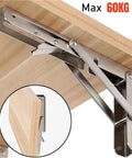Two Pack Triangle Folding Angle Brackets Heavy Duty Support Adjustable Wall Mounted Shelf Brackets with wood panel