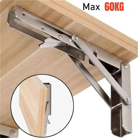 Two Pack Triangle Folding Angle Brackets Heavy Duty Support Adjustable Wall Mounted Shelf Brackets with wood panel