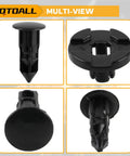 Premium Black Nylon Push Pin Clips For Bumper Shield And Fender Trim Panel Fasteners Retainer Rivets close-up views, 8mm hole diameter.