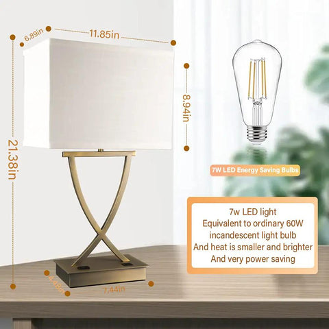 3-Way Dimmable Touch Table Lamp With USB C Port And AC Outlet, Bedside Nightstand Light With White Shade, 21.38 Inch Tall displayed on table