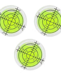 SILENRADAWN Small Circular Bubble Levels 3 Piece Round Spirit Level Layout set showing three clear round levels with yellow indicators.